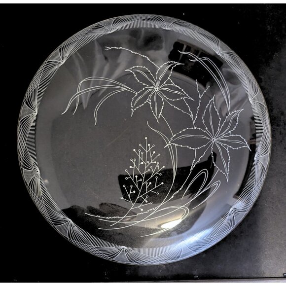 Vintage 50s Heye Filigran Glass Serving Dish Plate Platter Floral Gold Rim 12.5" - Picture 4 of 9